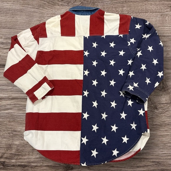 Carolina Blues Plus American Flag Button-Up 100% Cotton Shirt Size 20 - Picture 2 of 6